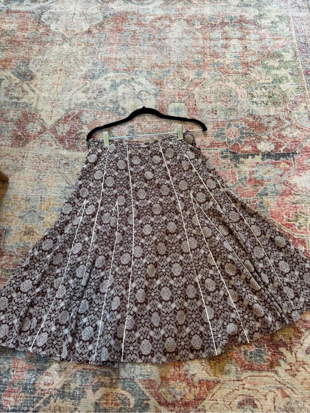 NFR Bandana Print Brown Midi Skirt with White Piping and flare panels western